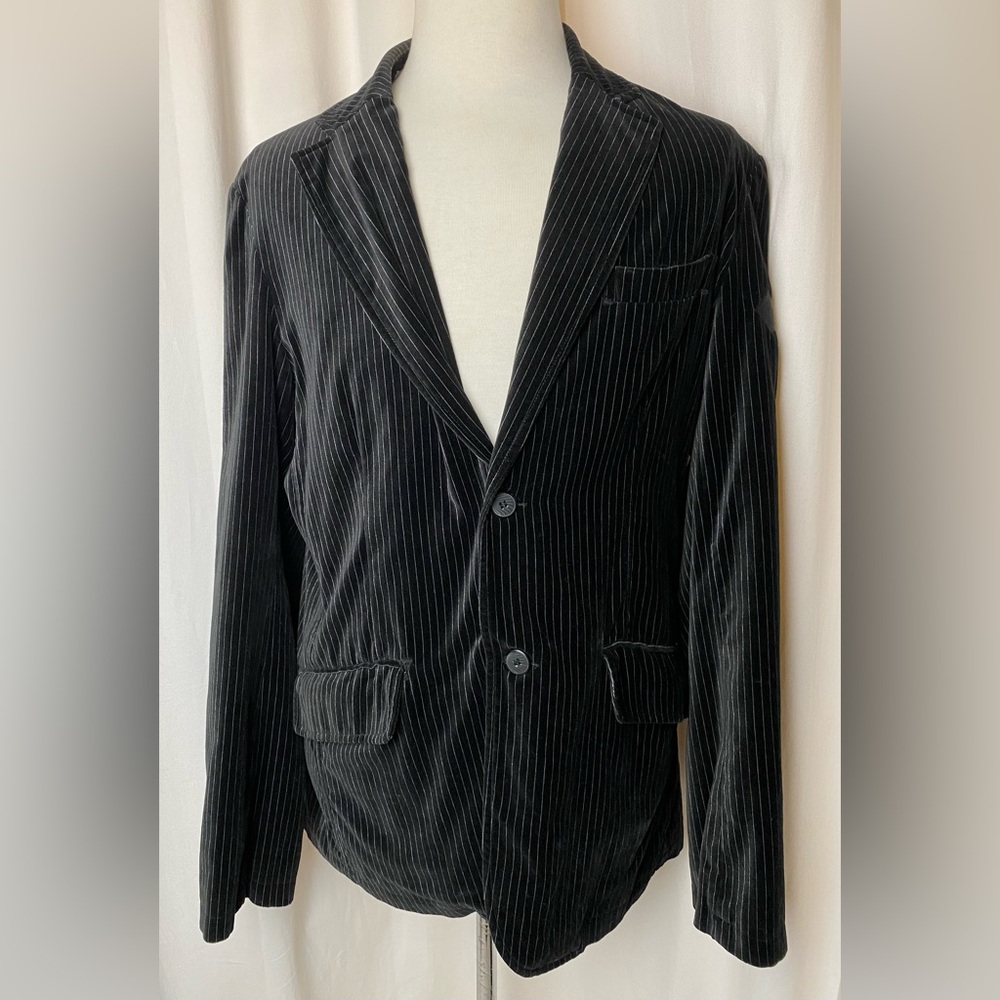 Pop Icon Black Cotton Blazer Jacket Long Sleeve Pin Stripe Button Front Men’s L
